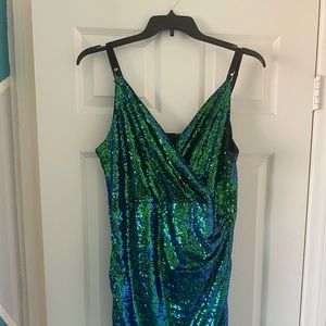 Plus-size sequined cocktail dress (XL) green/blue